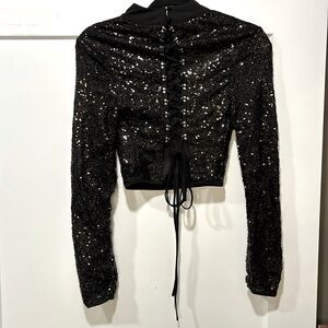 NWT WOW Couture Sequin Lace Up Back Long Sleeve Top